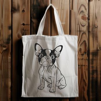 An illustration of a full-body Boston Terrier sitting on its haunches.