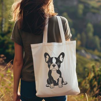 Boston Terrier dog breed in full-body sitting position as digital clip art vector illustration.