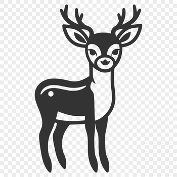 A simple line drawing of a cute deer in full body pose.