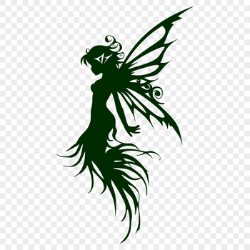 Ornate illustration of a mythical fairy in full body pose, suitable for vector design projects.