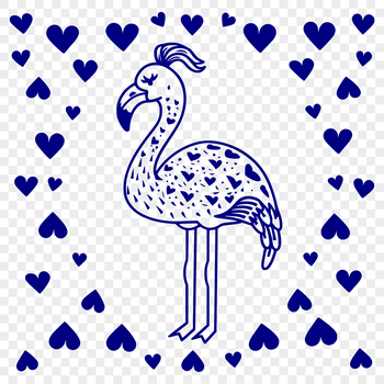 A full-body illustration of a flamingo with love hearts surrounding it, suitable for vector art and design.