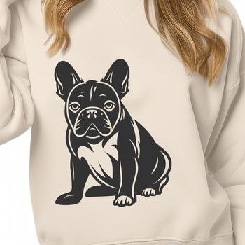A full-body illustration of a sitting French Bulldog dog with distinctive features.
