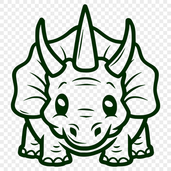 Illustrated full body dinosaur, specifically a triceratops, in a simple line drawing style.