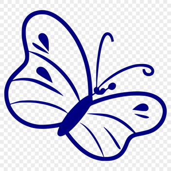 Simple line drawing illustration of a butterfly in flight, suitable for gardening and craft projects.