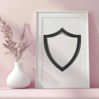 A detailed, high-contrast vector illustration of a shield with geometric patterns.