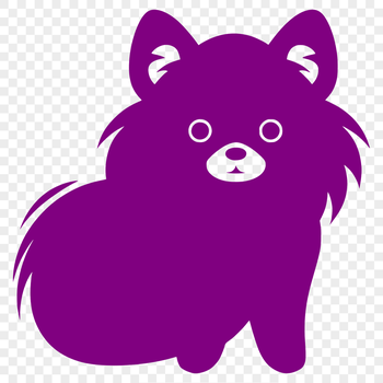A full-body illustration of a sitting Pomeranian dog in a simple vector design.