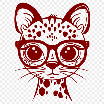 A digital illustration of an ocelot's head with glasses, rendered as a scalable vector graphic.