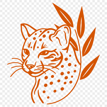 An isolated vector graphic representation of an ocelot's face featuring its unique coat patterns.