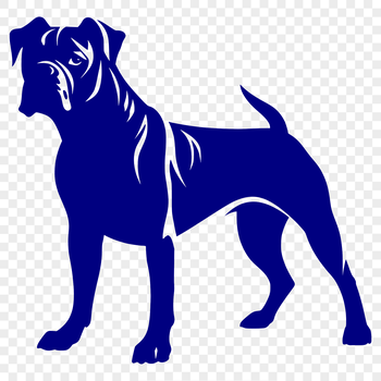 A full-body illustration of a playful Boxer dog standing upright.