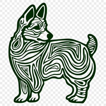A full-body illustration of a standing corgi dog in an ornate design style.