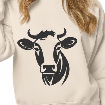 Illustrated cow head with facial features, suitable for vector art and design projects.