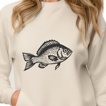 A vector representation of a Crappie fish in black outline, suitable for various uses such as clip art or stencils.