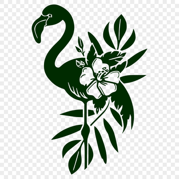 A full-body illustration of a flamingo standing on one leg in a grassy field, suitable for vector art and design.