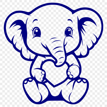 A digital clip art design featuring a large grey elephant with intricate details.