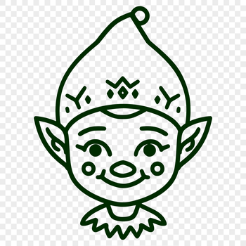 A festive Christmas elf character with a pointed hat and rosy cheeks, designed as vector art.