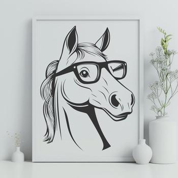 A stylized illustration of a horse wearing glasses, suitable for digital cutting machines like Cricut.