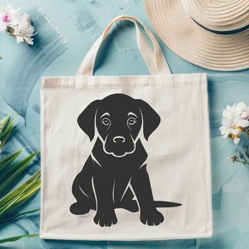 A sitting Labrador Retriever with a full body depiction in vector art style.