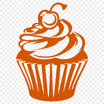 A colorful illustration of a single serving-sized cake with creamy frosting on top.