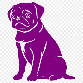 A full-body illustration of a pug sitting on its haunches, depicted in vector art style.