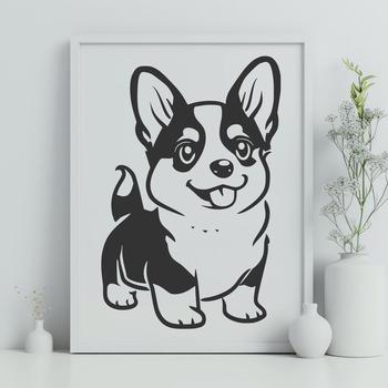 A high-resolution vector art image of a cute corgi puppy shown from head to toe.