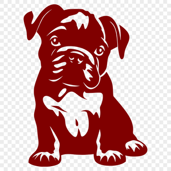 A full-body illustration of a sitting bulldog with wrinkled skin.