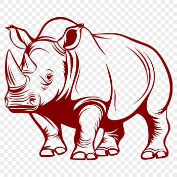 An outline graphic of a rhinoceros used as a template for various cutting machines and design software.