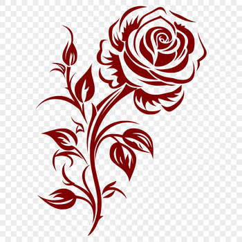 A stylized illustration of a rose flower with delicate petals.