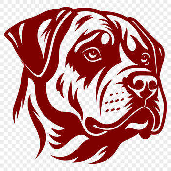 A close-up illustration of a Rottweiler's head and face.
