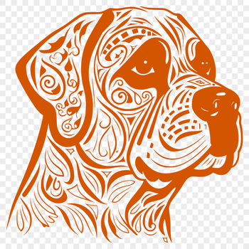 A detailed vector illustration of a Rottweiler's head with ornate features.