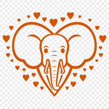 A detailed illustration of an elephant's head with love hearts surrounding it, suitable for various digital and craft uses.