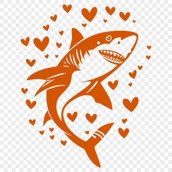 A stylized shark illustration featuring heart decorations.