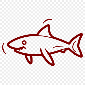 A simple line drawing of a shark's full body, depicted in a cute style.