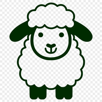 A simple line drawing of a farm animal, featuring the full body of a sheep in an iconic pose.