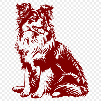 A detailed illustration of a Shetland sheepdog in full body sitting posture.