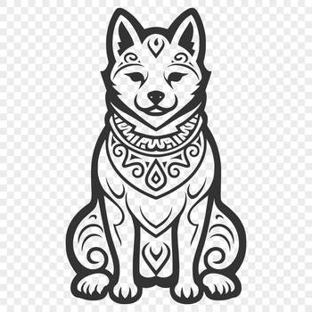 A full-body illustration of a sitting Shiba Inu dog breed.