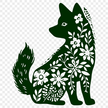 Close-up of a Shiba Inu sitting on a floral background.