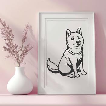 A digital illustration of a Shiba Inu dog sitting on its haunches.