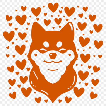 A cute Shiba Inu dog breed with love hearts surrounding its head, suitable for vector designs and clip art.