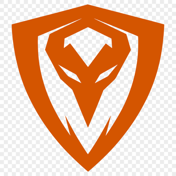 A geometric design of a protective shield with bold lines and shapes.