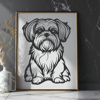 A full-body illustration of a seated Shih Tzu dog breed, suitable for digital use.