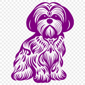 A full-body illustration of a sitting Shih Tzu dog with ornate details.