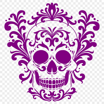 Ornate skull design suitable for tattoo inspiration or Halloween decorations, created in vector format.