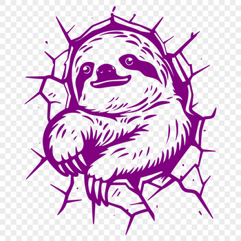 A sloth's head is positioned in front of a destroyed wall, highlighting the animal's slow movement.