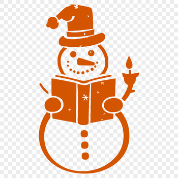 A cartoon snowman standing on a snowy ground with a top hat and scarf.