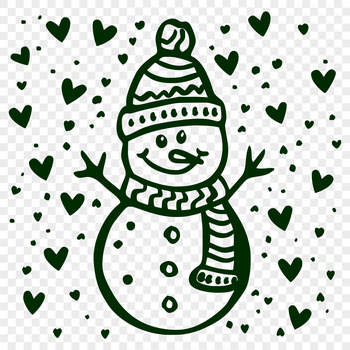 A winter-themed snowman with heart decorations, designed as an SVG file.