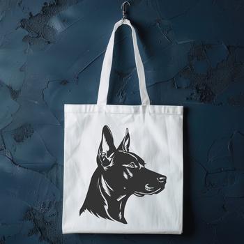 A digital rendering of a Doberman Pinscher breed dog in a straightforward style suitable for clip art designs.