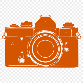 A stylized illustration of a camera, suitable for digital use in graphic design and web development projects.