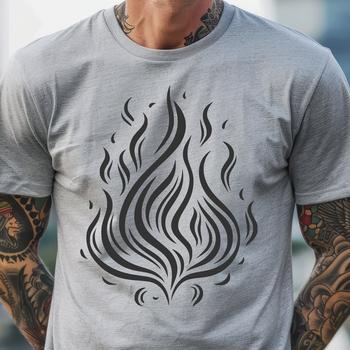 A vector graphic design featuring orange and yellow flames with a bold, dynamic shape.