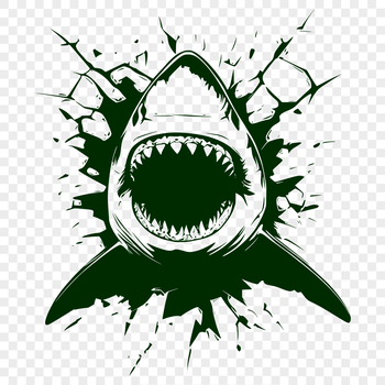 An illustration of a shark smashing through a wall, suitable for various graphic design applications.