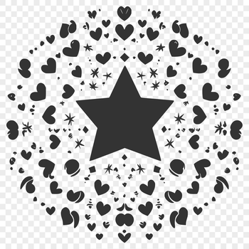 A stylized star with intricate love heart details, ideal for festive designs.